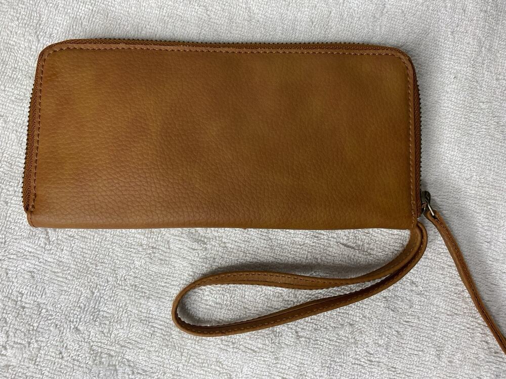 Free People Distressed Vegan Wristlet Wallet Purse Bag Brown Faux Leather Boho